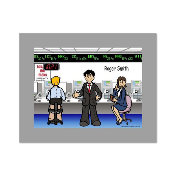 Printed Perfection Personalized Stock Broker Male Caricature with a Mat & Frame Ready to